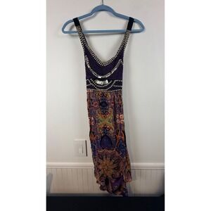 Angie Womens Purple Paisley Studded Sequin Boho High Low Dress Large RN 060508